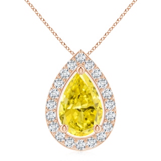 11x7mm Labgrown Pear Lab-Grown Fancy Intense Yellow Diamond Solitaire Floating Halo Pendant in Rose Gold