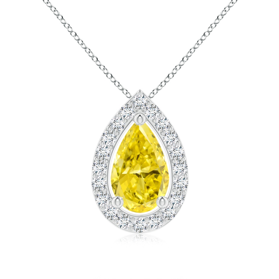 9x5.5mm Labgrown Pear Lab-Grown Fancy Intense Yellow Diamond Solitaire Floating Halo Pendant in 18K White Gold 