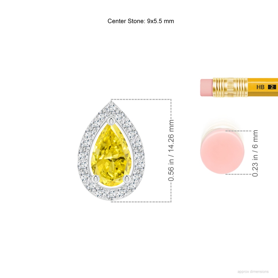 9x5.5mm Labgrown Pear Lab-Grown Fancy Intense Yellow Diamond Solitaire Floating Halo Pendant in 18K White Gold ruler