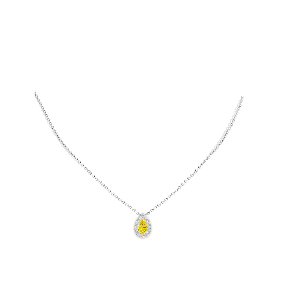 9x5.5mm Labgrown Pear Lab-Grown Fancy Intense Yellow Diamond Solitaire Floating Halo Pendant in 18K White Gold pen