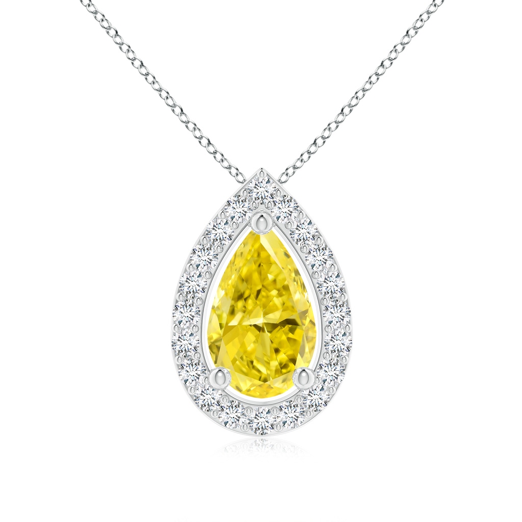 9x5.5mm Labgrown Pear Lab-Grown Fancy Intense Yellow Diamond Solitaire Floating Halo Pendant in White Gold