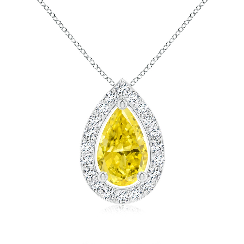 9x5.5mm Labgrown Pear Lab-Grown Fancy Intense Yellow Diamond Solitaire Floating Halo Pendant in White Gold 