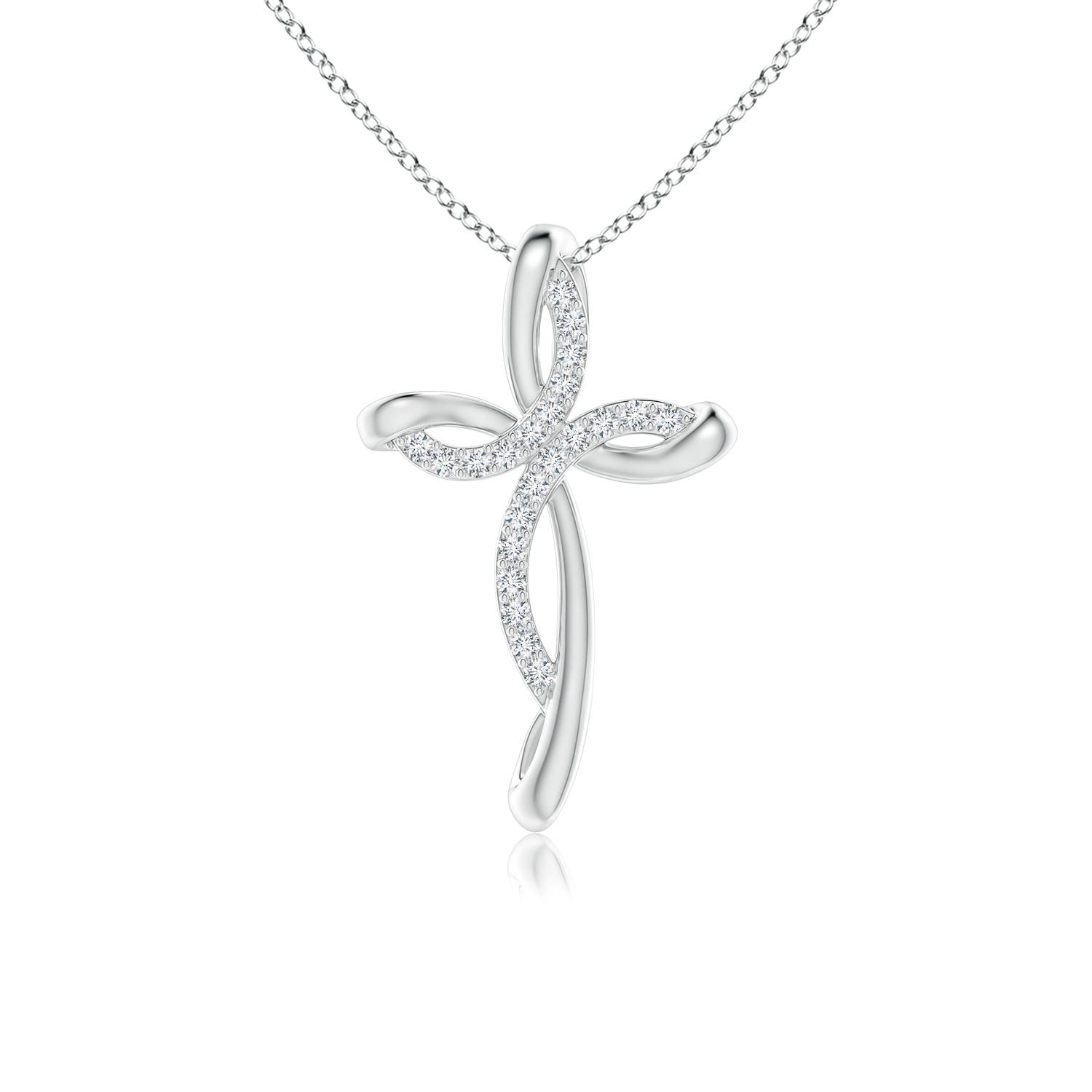 1.1mm FGVS Lab-Grown Diamond Ribbon Cross Pendant in White Gold