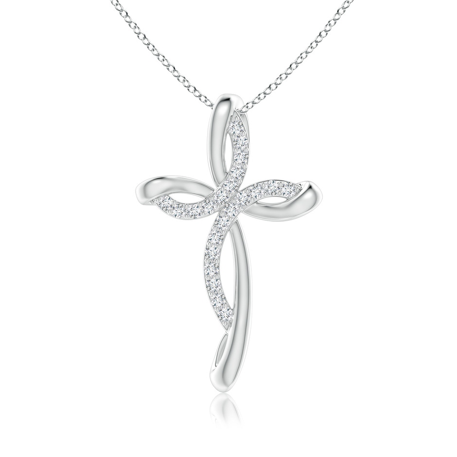 1.3mm FGVS Lab-Grown Diamond Ribbon Cross Pendant in White Gold 
