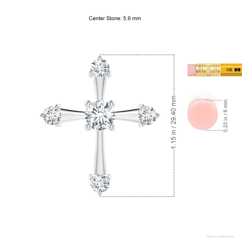 5.9mm FGVS Lab-Grown Classic Diamond Budded Cross Pendant in White Gold ruler