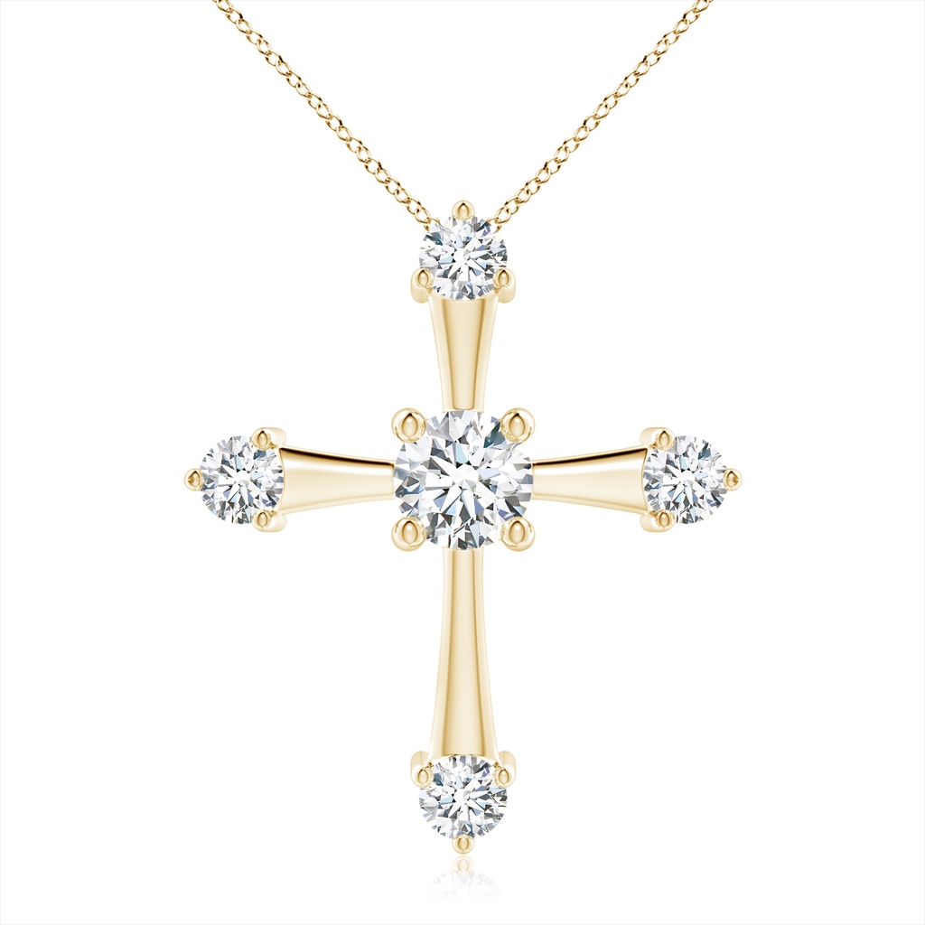 5.9mm FGVS Lab-Grown Classic Diamond Budded Cross Pendant in Yellow Gold