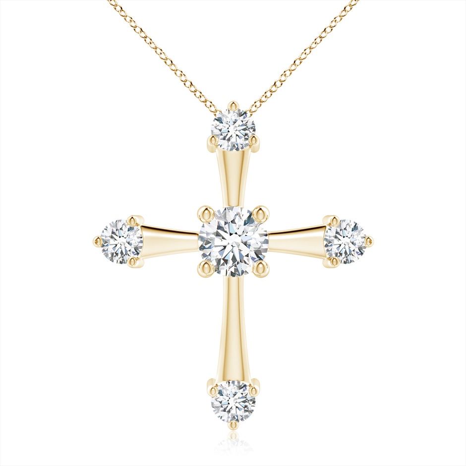 5.9mm FGVS Lab-Grown Classic Diamond Budded Cross Pendant in Yellow Gold 