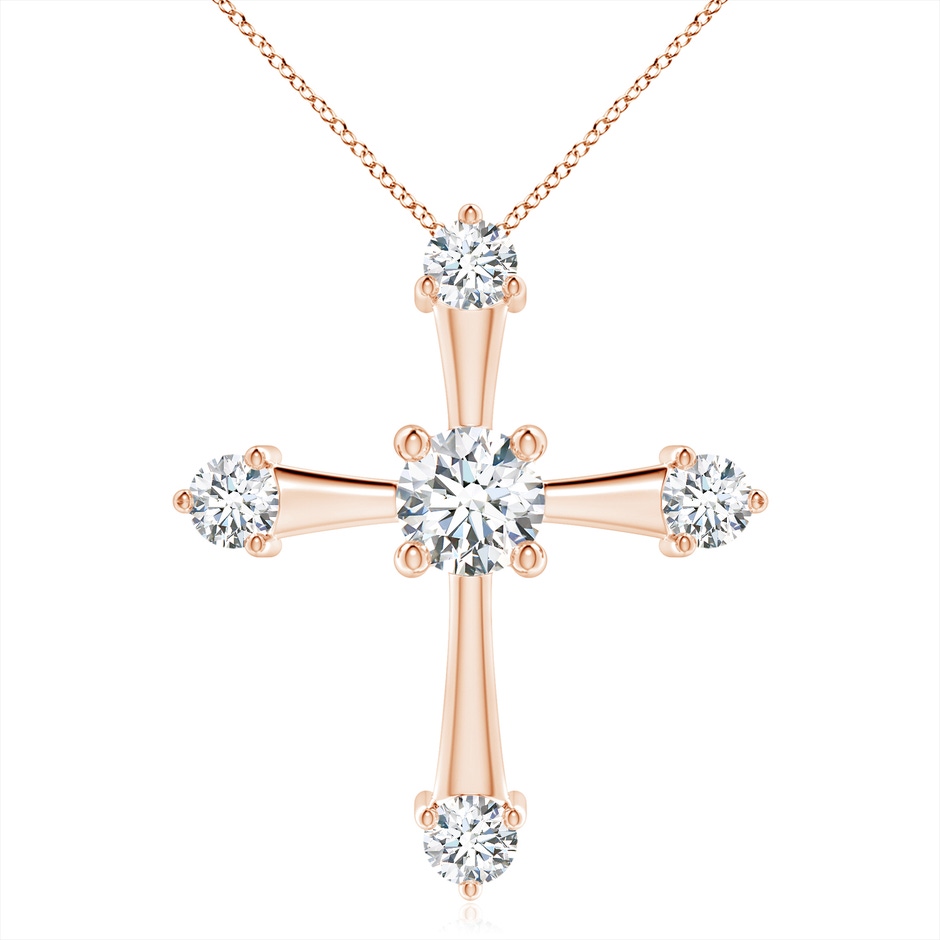 6.4mm FGVS Lab-Grown Classic Diamond Budded Cross Pendant in 18K Rose Gold 