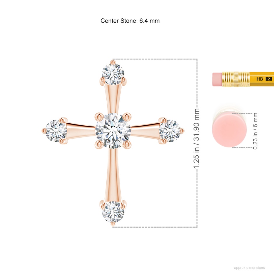 6.4mm FGVS Lab-Grown Classic Diamond Budded Cross Pendant in 18K Rose Gold ruler