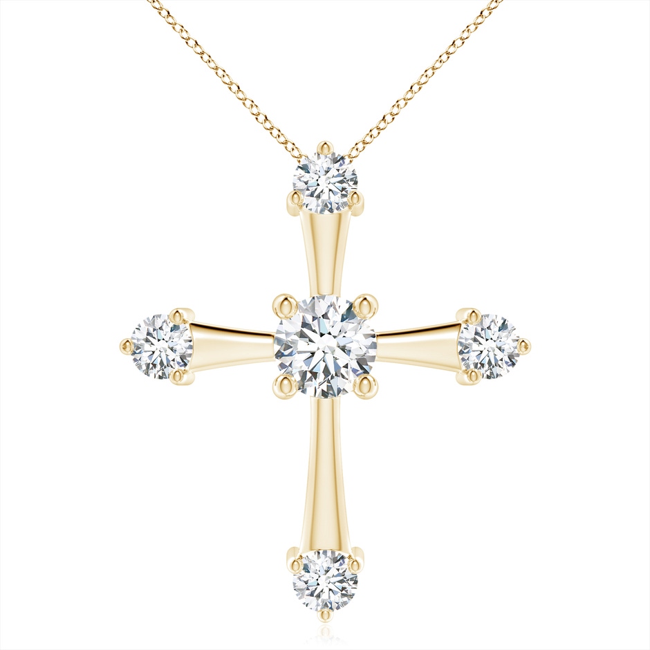 6.4mm FGVS Lab-Grown Classic Diamond Budded Cross Pendant in Yellow Gold 