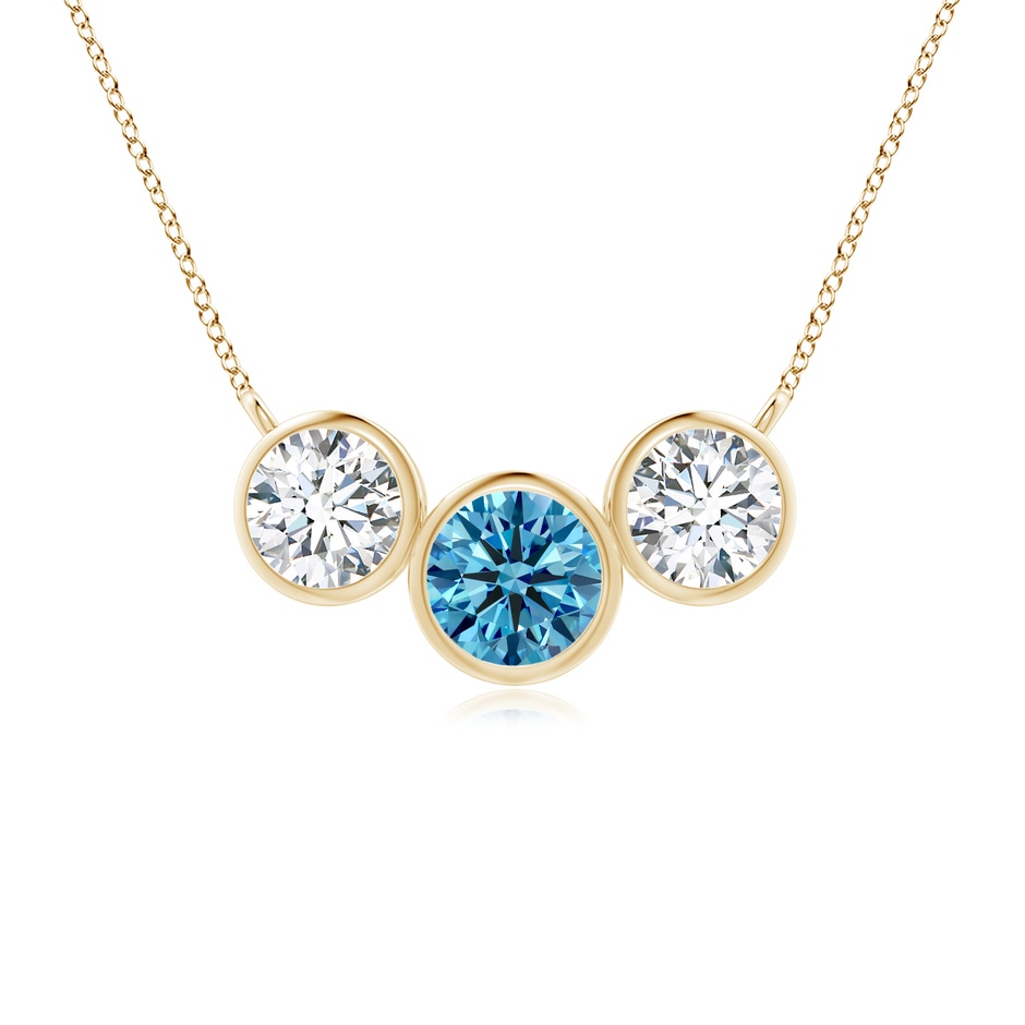4.7mm Labgrown Three Stone Bezel-Set Round Lab-Grown Fancy Intense Blue Diamond Pendant in 18K Yellow Gold 