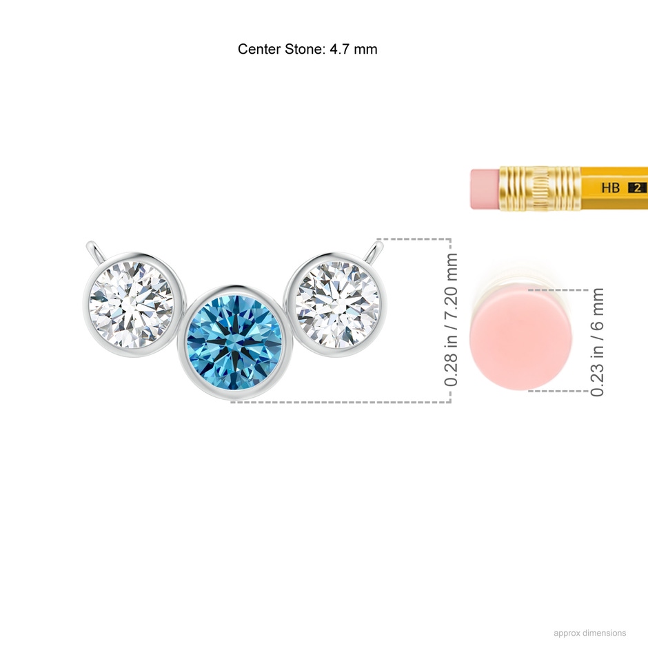 4.7mm Labgrown Three Stone Bezel-Set Round Lab-Grown Fancy Intense Blue Diamond Pendant in P950 Platinum ruler