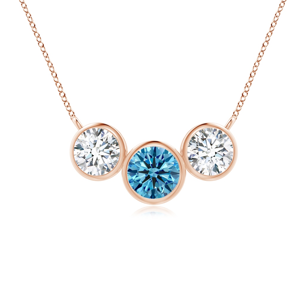 4.7mm Labgrown Three Stone Bezel-Set Round Lab-Grown Fancy Intense Blue Diamond Pendant in Rose Gold