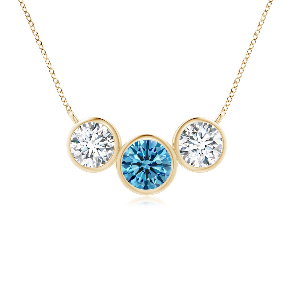 4.7mm Labgrown Three Stone Bezel-Set Round Lab-Grown Fancy Intense Blue Diamond Pendant in Yellow Gold