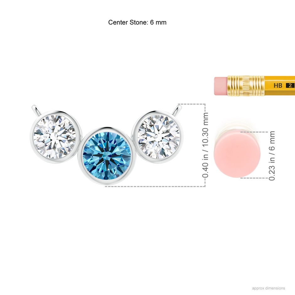 6mm Labgrown Three Stone Bezel-Set Round Lab-Grown Fancy Intense Blue Diamond Pendant in P950 Platinum ruler