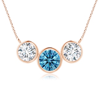 7.2mm Labgrown Three Stone Bezel-Set Round Lab-Grown Fancy Intense Blue Diamond Pendant in 10K Rose Gold