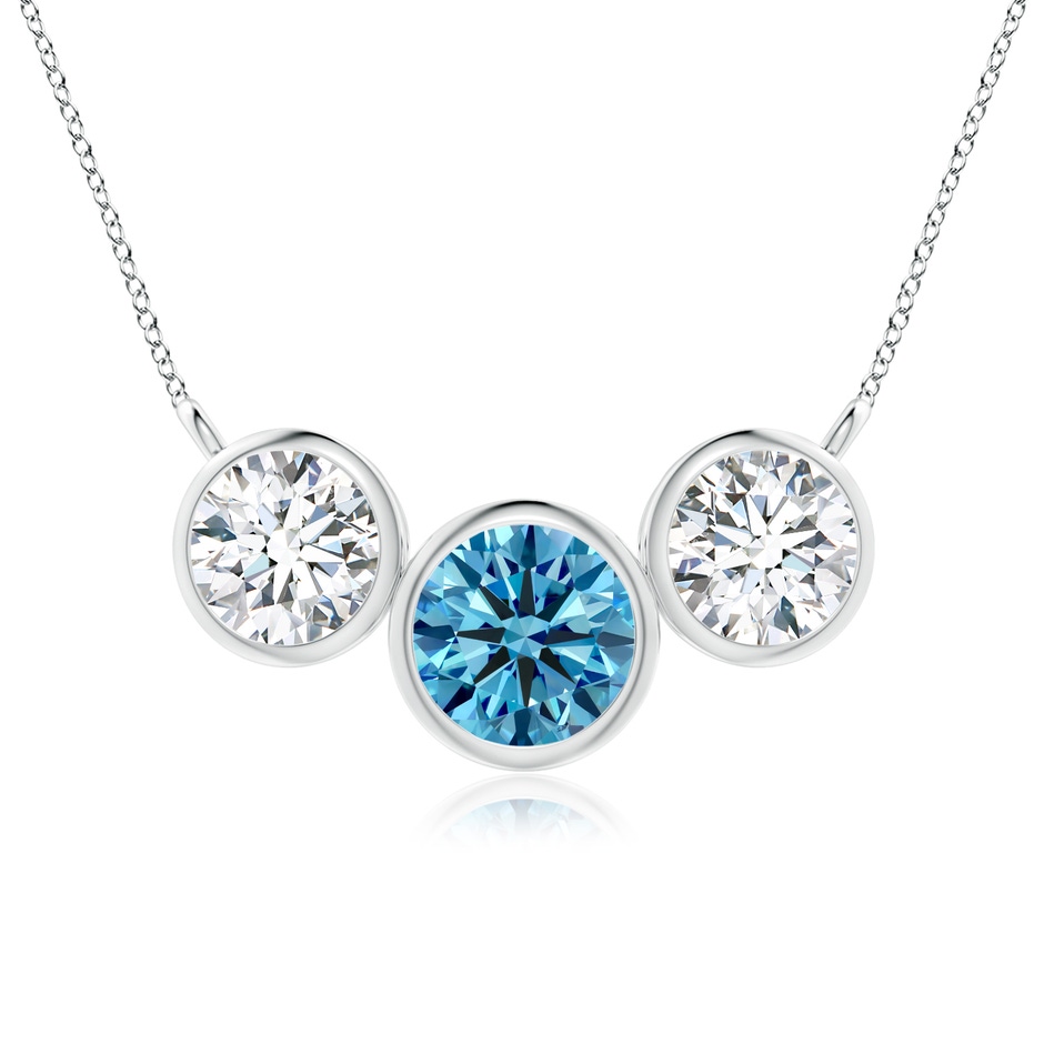 7.2mm Labgrown Three Stone Bezel-Set Round Lab-Grown Fancy Intense Blue Diamond Pendant in P950 Platinum 