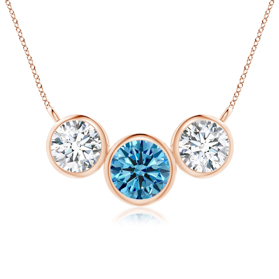 7.2mm Labgrown Three Stone Bezel-Set Round Lab-Grown Fancy Intense Blue Diamond Pendant in Rose Gold 