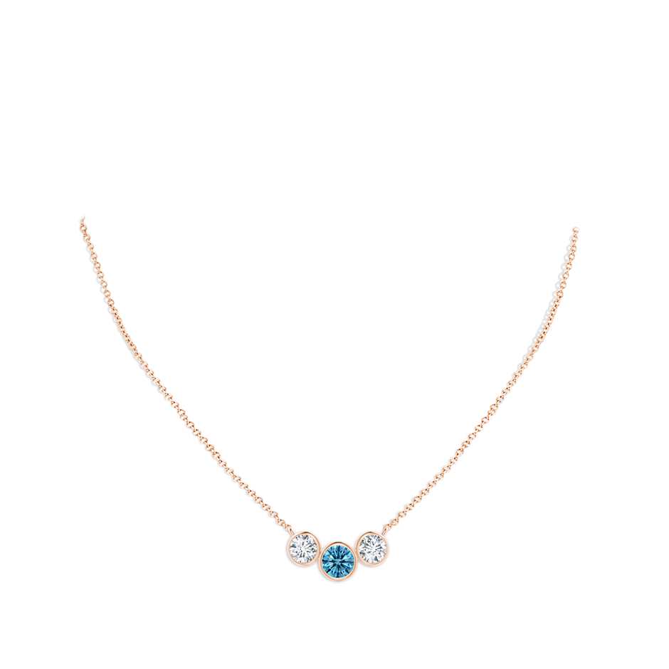 7.2mm Labgrown Three Stone Bezel-Set Round Lab-Grown Fancy Intense Blue Diamond Pendant in Rose Gold pen