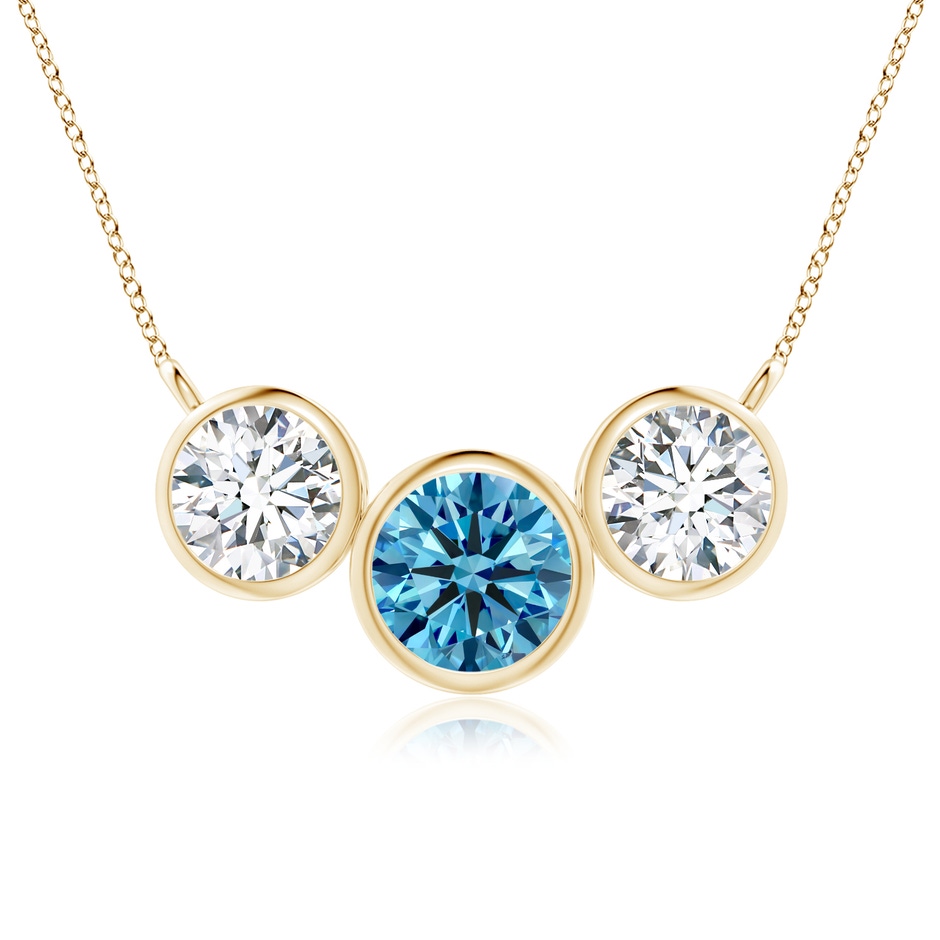 7.2mm Labgrown Three Stone Bezel-Set Round Lab-Grown Fancy Intense Blue Diamond Pendant in Yellow Gold 