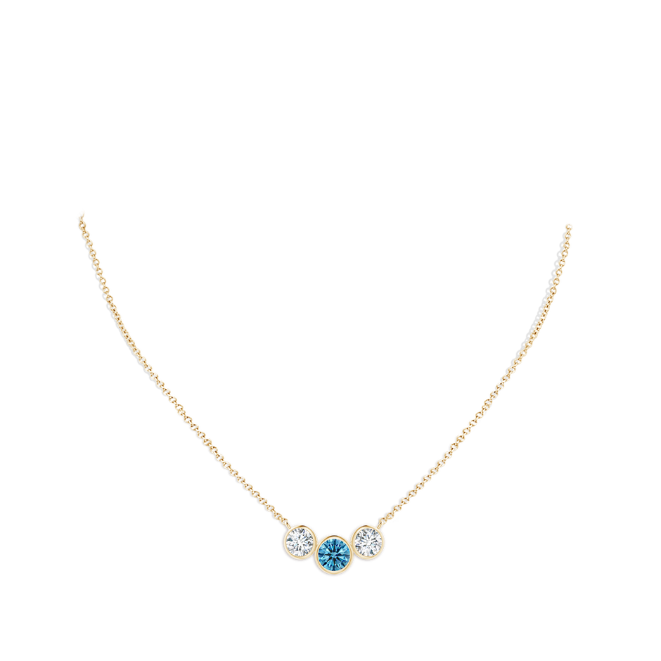 7.2mm Labgrown Three Stone Bezel-Set Round Lab-Grown Fancy Intense Blue Diamond Pendant in Yellow Gold pen