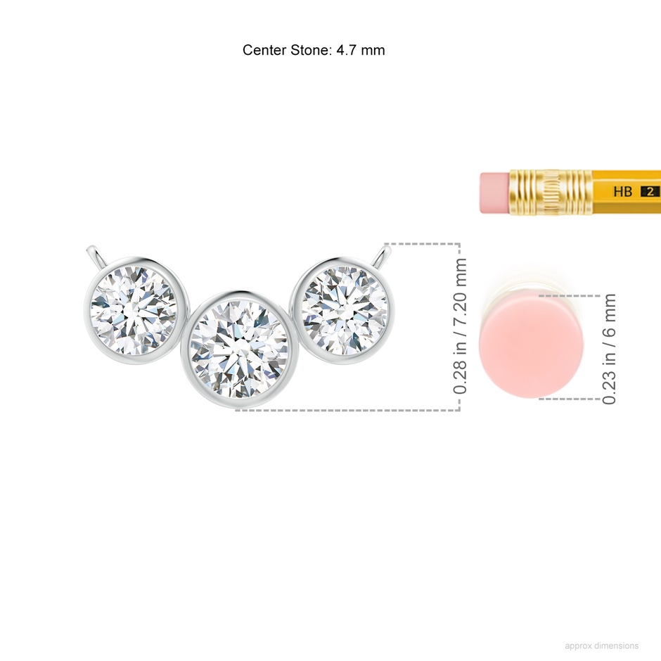4.7mm FGVS Lab-Grown Three Stone Bezel-Set Round Diamond Pendant in P950 Platinum ruler