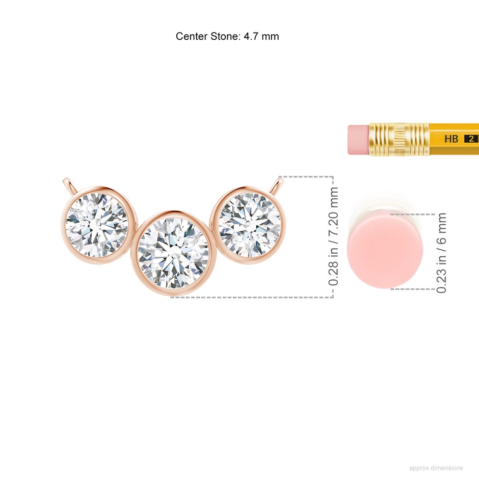 4.7mm FGVS Lab-Grown Three Stone Bezel-Set Round Diamond Pendant in Rose Gold ruler