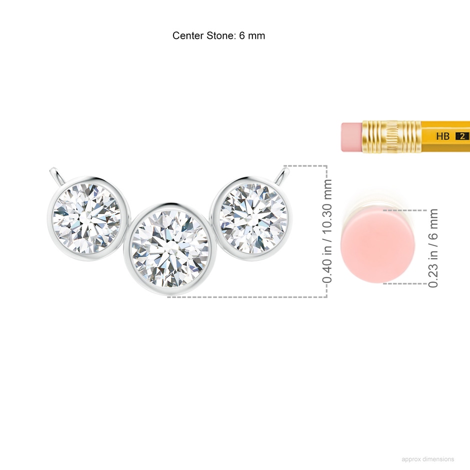 6mm FGVS Lab-Grown Three Stone Bezel-Set Round Diamond Pendant in White Gold ruler