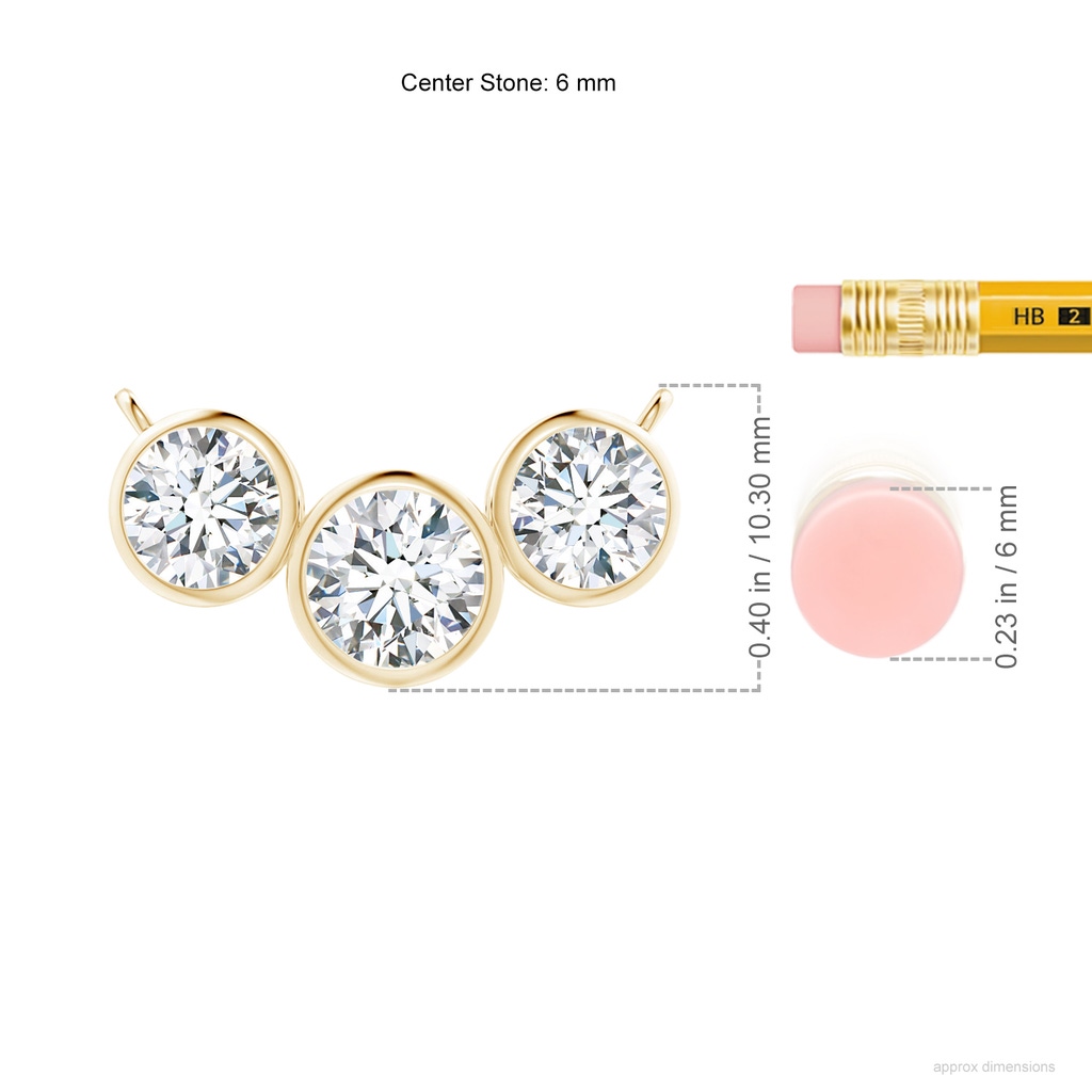 6mm FGVS Lab-Grown Three Stone Bezel-Set Round Diamond Pendant in Yellow Gold ruler