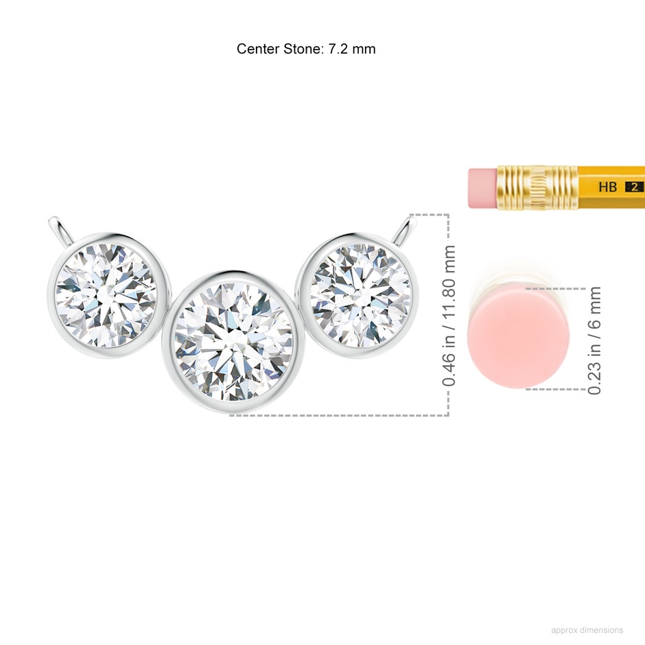 7.2mm FGVS Lab-Grown Three Stone Bezel-Set Round Diamond Pendant in P950 Platinum ruler