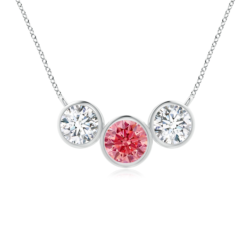 4.7mm Labgrown Three Stone Bezel-Set Round Lab-Grown Fancy Intense Pink Diamond Pendant in P950 Platinum