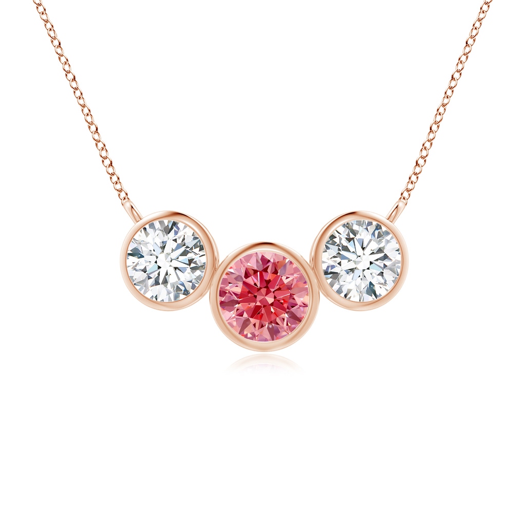 4.7mm Labgrown Three Stone Bezel-Set Round Lab-Grown Fancy Intense Pink Diamond Pendant in Rose Gold