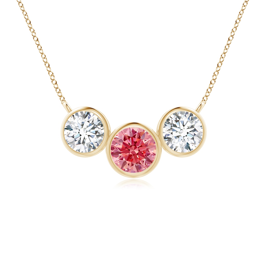 4.7mm Labgrown Three Stone Bezel-Set Round Lab-Grown Fancy Intense Pink Diamond Pendant in Yellow Gold