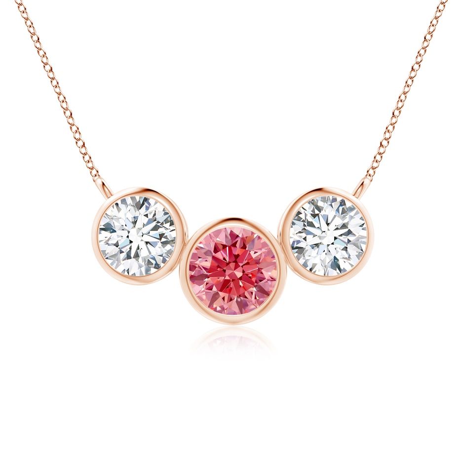 6mm Labgrown Three Stone Bezel-Set Round Lab-Grown Fancy Intense Pink Diamond Pendant in Rose Gold 