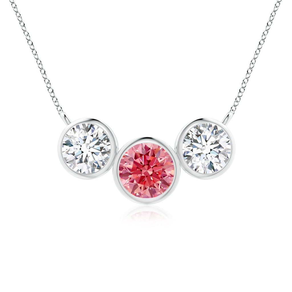 6mm Labgrown Three Stone Bezel-Set Round Lab-Grown Fancy Intense Pink Diamond Pendant in White Gold