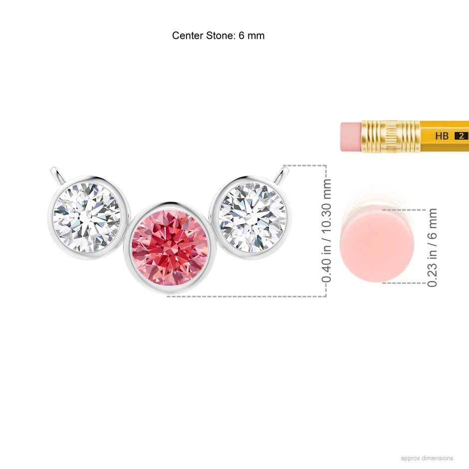 6mm Labgrown Three Stone Bezel-Set Round Lab-Grown Fancy Intense Pink Diamond Pendant in White Gold ruler