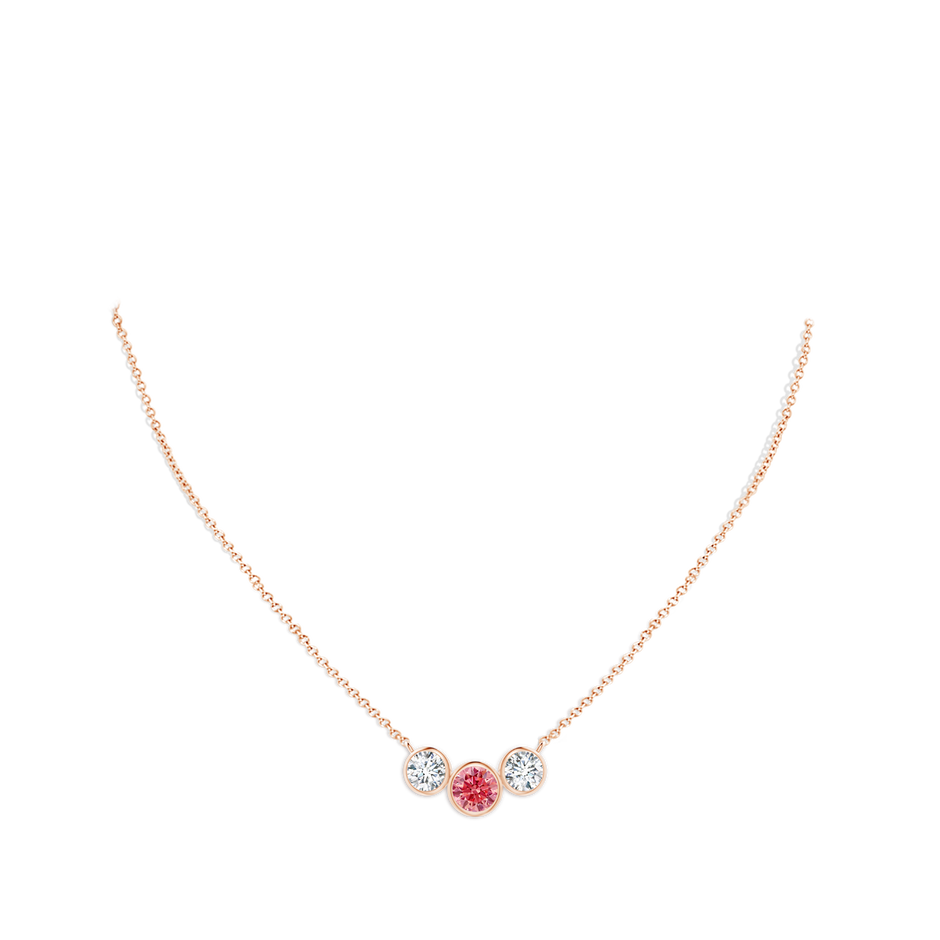 7.2mm Labgrown Three Stone Bezel-Set Round Lab-Grown Fancy Intense Pink Diamond Pendant in Rose Gold pen