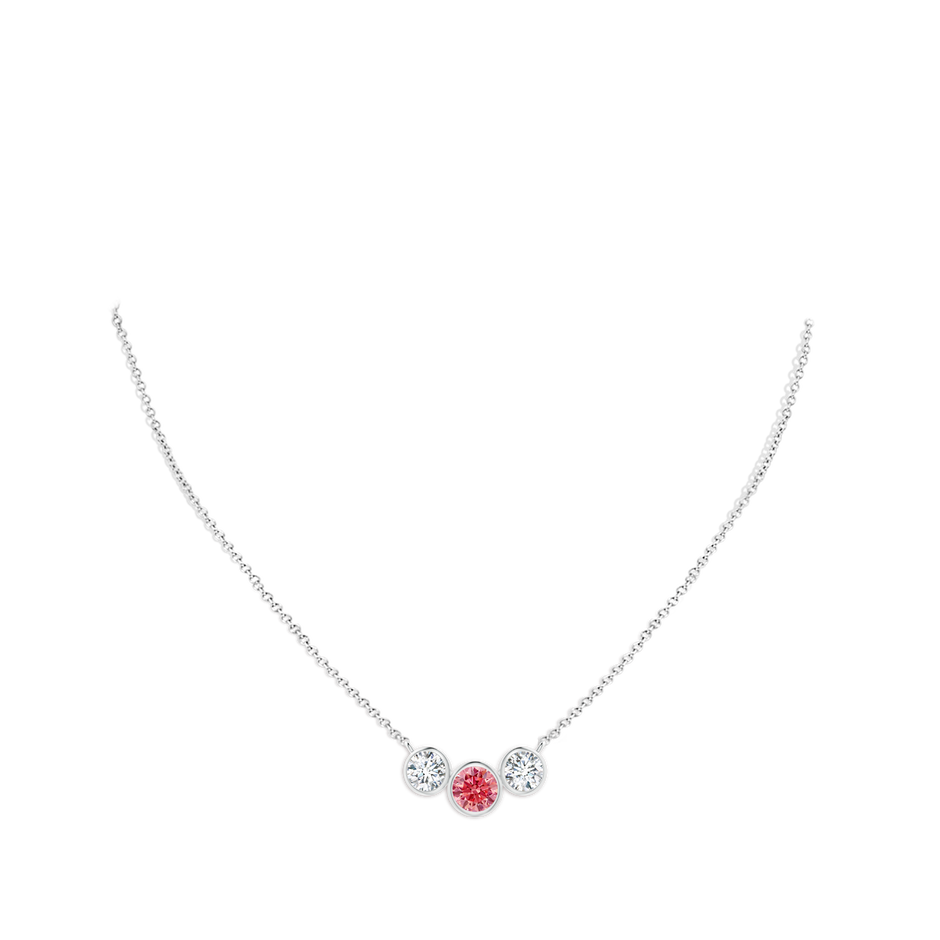 7.2mm Labgrown Three Stone Bezel-Set Round Lab-Grown Fancy Intense Pink Diamond Pendant in White Gold pen