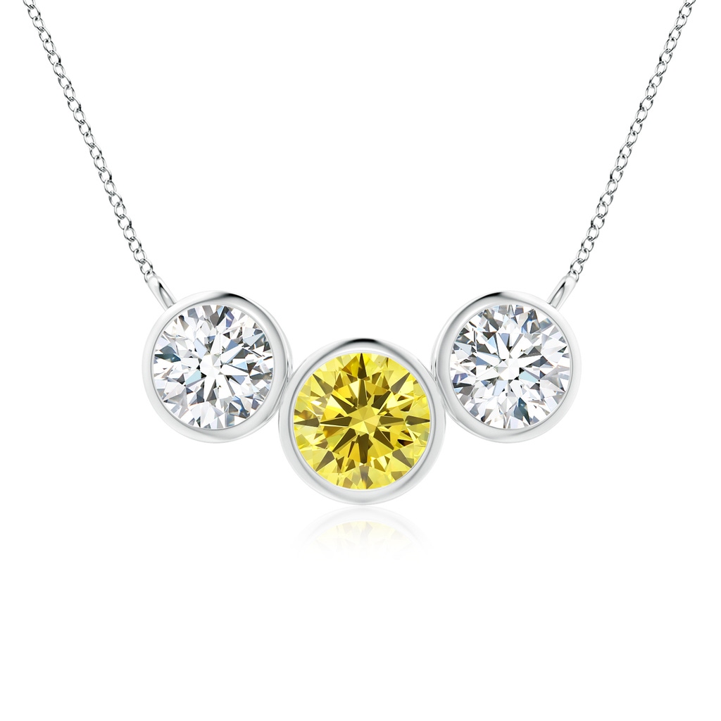 6mm Labgrown Three Stone Bezel-Set Round Lab-Grown Fancy Intense Yellow Diamond Pendant in White Gold