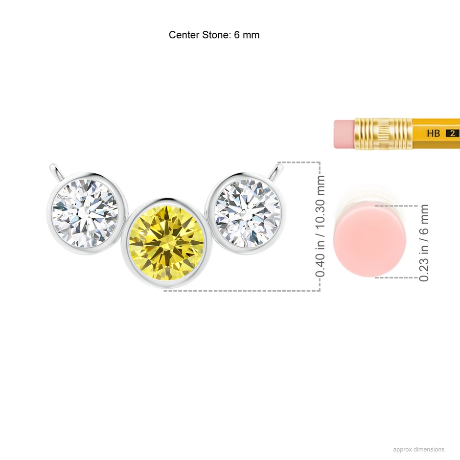 6mm Labgrown Three Stone Bezel-Set Round Lab-Grown Fancy Intense Yellow Diamond Pendant in White Gold ruler