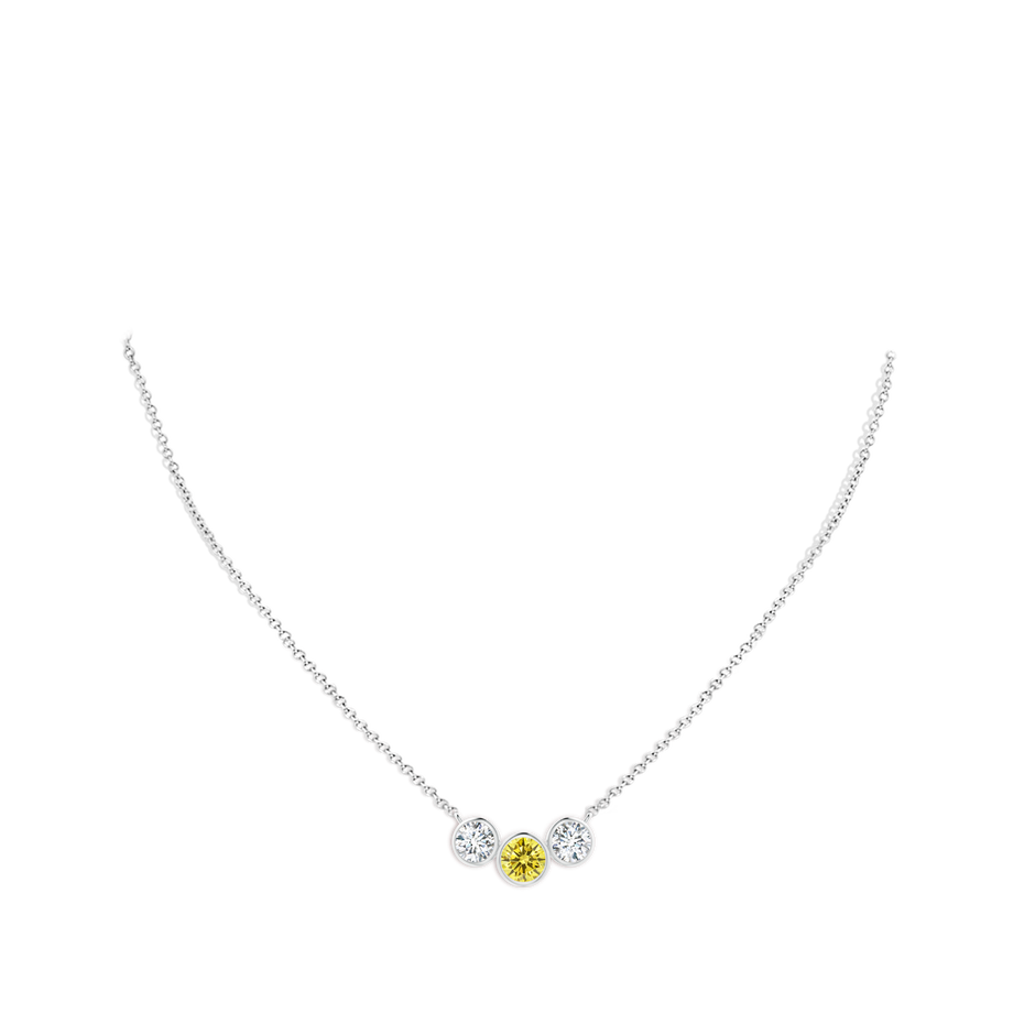 6mm Labgrown Three Stone Bezel-Set Round Lab-Grown Fancy Intense Yellow Diamond Pendant in White Gold pen