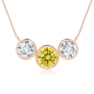 7.2mm Labgrown Three Stone Bezel-Set Round Lab-Grown Fancy Intense Yellow Diamond Pendant in Rose Gold