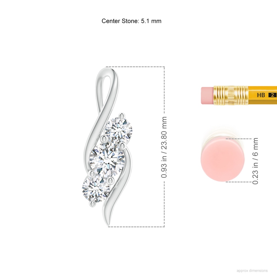 5.1mm FGVS Lab-Grown Diamond Three Stone Pendant with Twisted Bale in P950 Platinum ruler