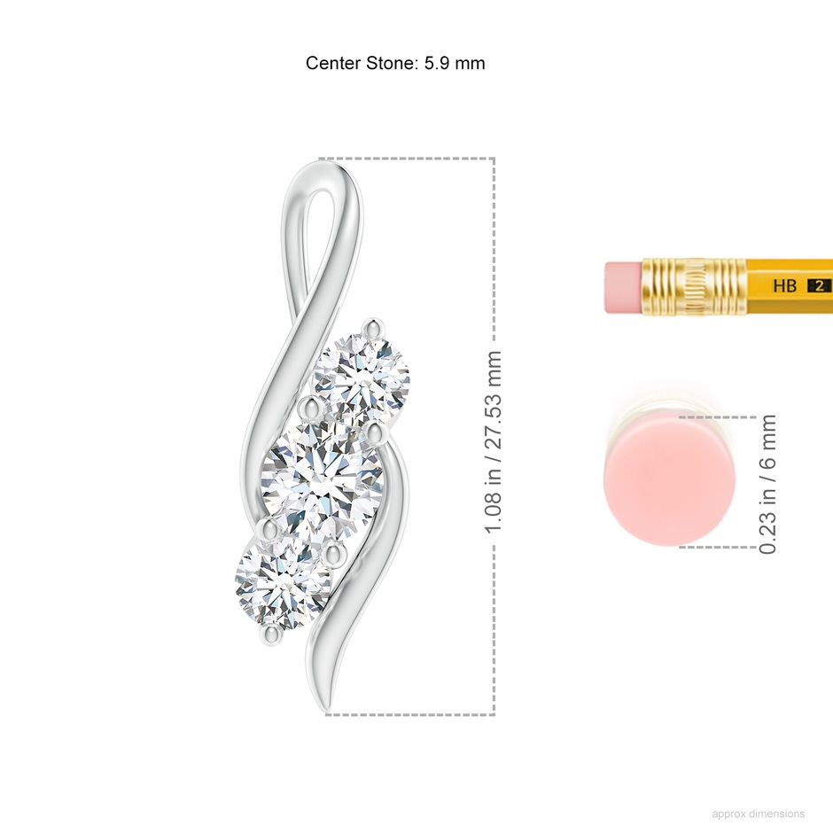 5.9mm FGVS Lab-Grown Diamond Three Stone Pendant with Twisted Bale in P950 Platinum ruler