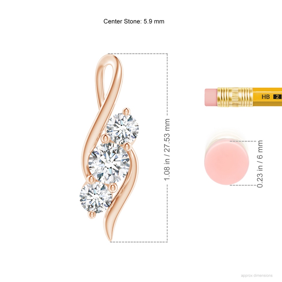 5.9mm FGVS Lab-Grown Diamond Three Stone Pendant with Twisted Bale in Rose Gold ruler