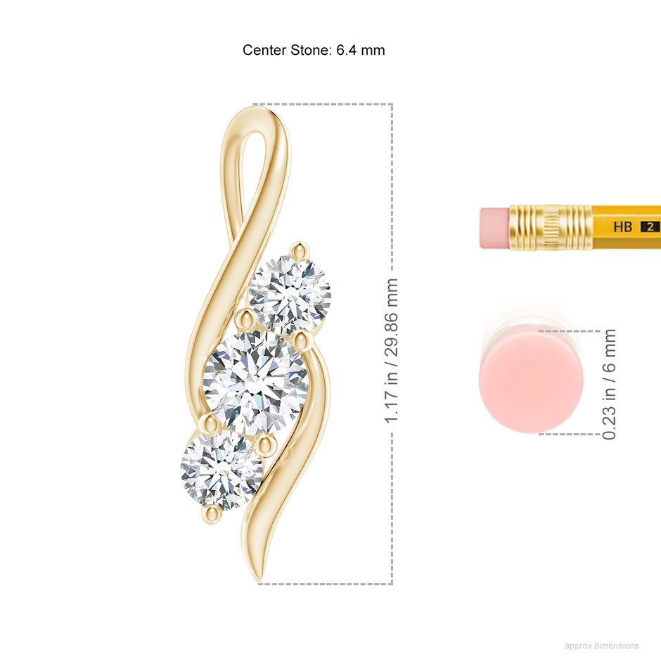 6.4mm FGVS Lab-Grown Diamond Three Stone Pendant with Twisted Bale in 18K Yellow Gold ruler