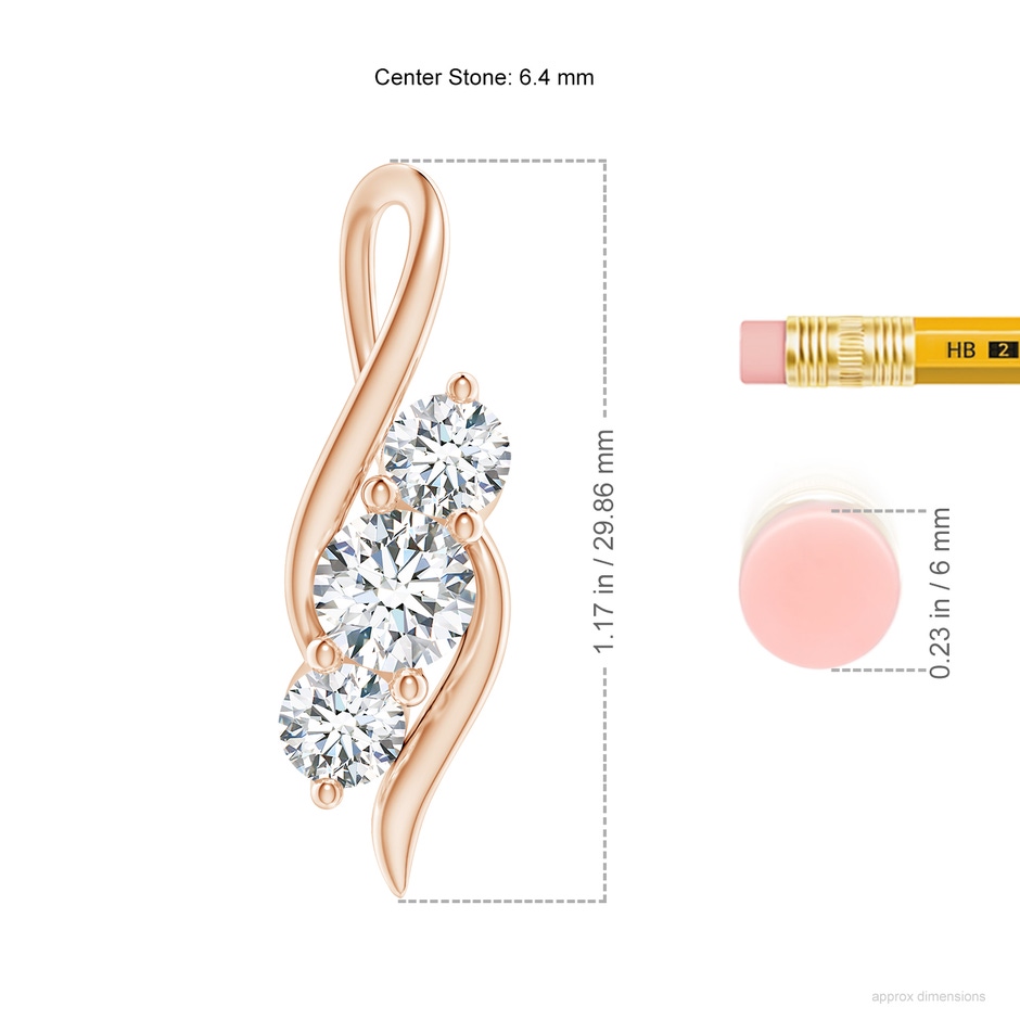 6.4mm FGVS Lab-Grown Diamond Three Stone Pendant with Twisted Bale in Rose Gold ruler