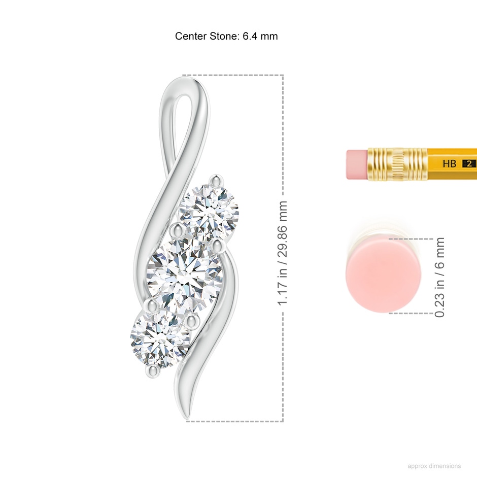 6.4mm FGVS Lab-Grown Diamond Three Stone Pendant with Twisted Bale in White Gold ruler