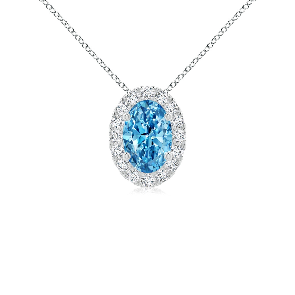 6x4mm Labgrown Oval Lab-Grown Fancy Intense Blue Diamond Halo Pendant in P950 Platinum