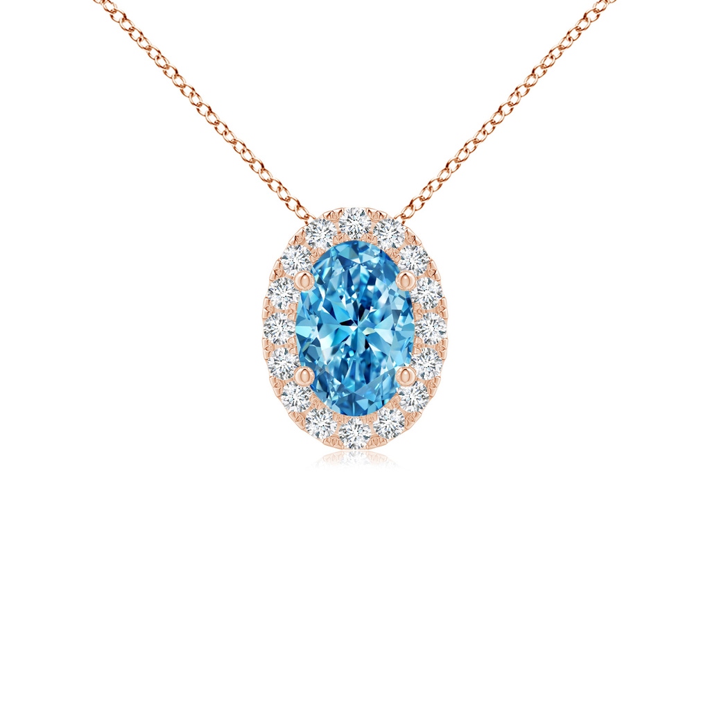 6x4mm Labgrown Oval Lab-Grown Fancy Intense Blue Diamond Halo Pendant in Rose Gold